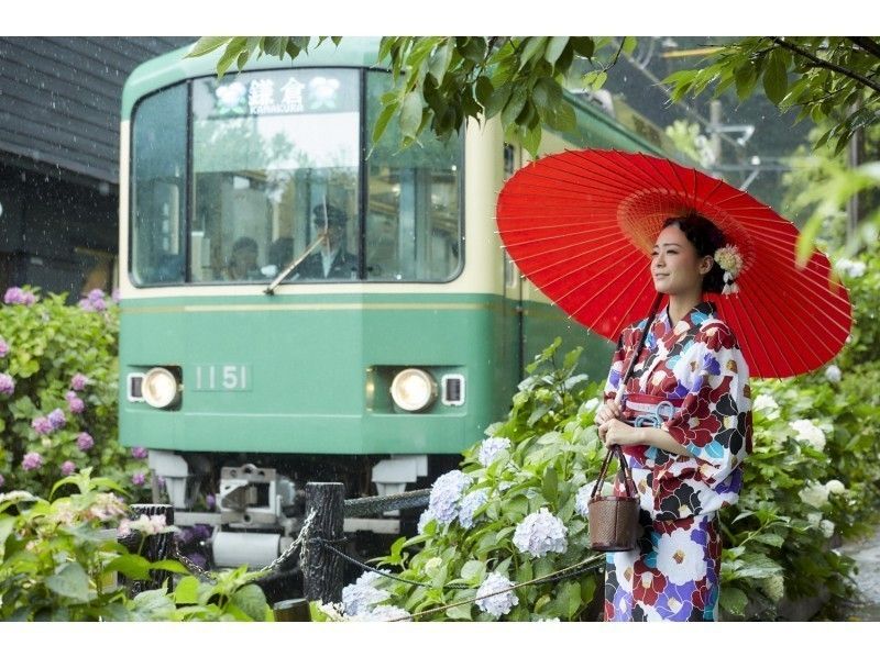 【鎌倉・浴衣レンタル】ヘアセット付き！雨の日は和傘無料貸出♪浴衣一式レンタル＆着付けプラン！