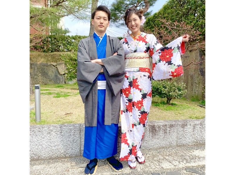 【京都・祇園】カップル華雅彩（かがいろ）帯結びで着物レンタル！プレミアムプラン