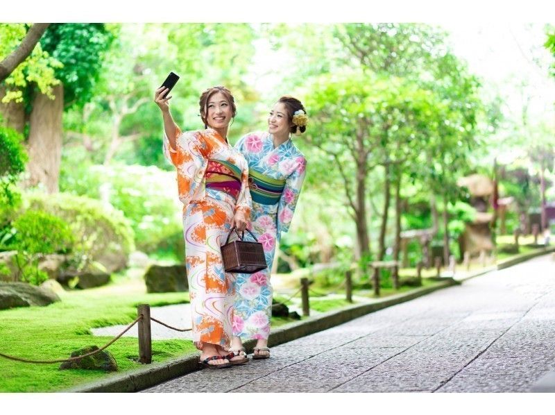 【福岡・博多・浴衣レンタル】ヘアセット付き！雨の日は和傘無料貸出♪浴衣一式レンタル＆着付けプラン！