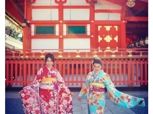 京都和服浴衣租赁特惠，适合学校旅行和体验式学习。步行3分钟即可到达祗园和八坂神社！（仅限女性，包含基础发型设计）の画像