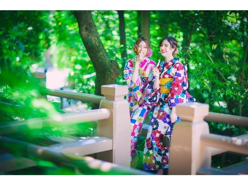 【京都駅・浴衣レンタル】ヘアセット付き！雨の日は和傘無料貸出♪浴衣一式レンタル＆着付けプラン！