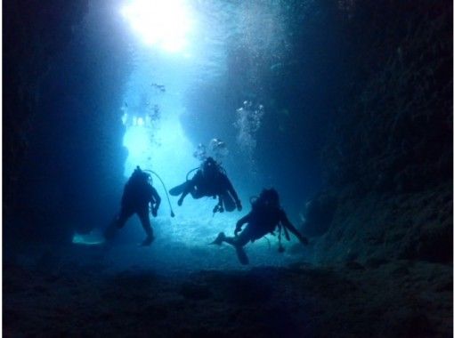 From Okinawa Onna Village One person welcome Blue cave experience Diving Tropical fish feeding & photo benefits included! (Participation by one person OK) (Group charter system)の画像