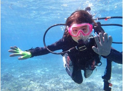 [Okinawa beach diving] Participation is possible from 8 years old! Recommended for the first dive 1 set Completely reserved Photographed free feeding Bath towel sandals free rentalの画像