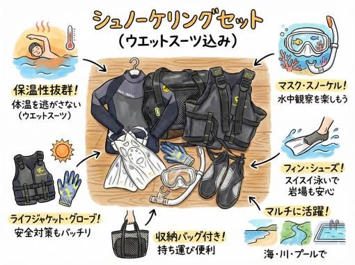 《シュノーケリングセット(ウエットスーツ込み)レンタル》空港から車で10分｜サイズ豊富｜洗い不要の画像