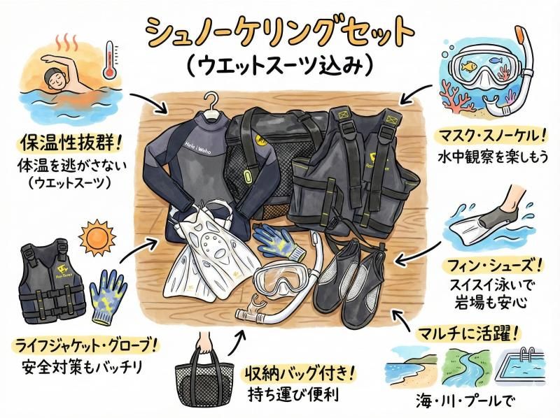シュノーケリングセット(ウエットスーツ込み)レンタル》空港から車で10