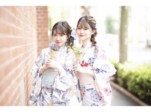 東京 渋谷 21年新作レトロ浴衣 ヘアセット付き 一式レンタル 着付けプラン 雨の日は雨傘無料貸出 アクティビティジャパン