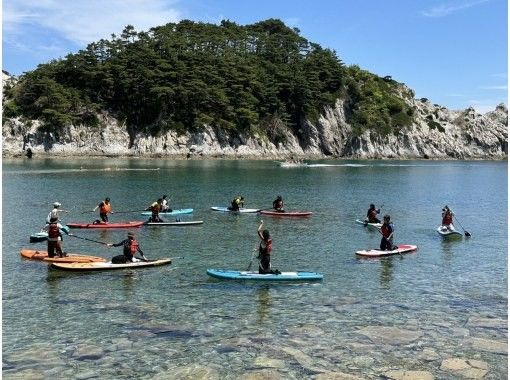 岩手県宮古市　極楽浄土SUP浄土ヶ浜　SUP体験〜初心者から上級者まで対応　お子様も一緒に親子SUP可。綺麗で透明度の高い海をクルージングの画像