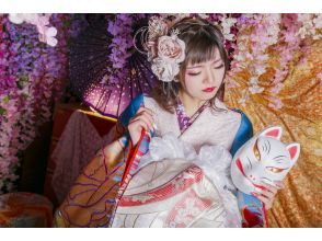 【浅色系女生必看！ 】 可以穿流行的蕾丝和服！ Ouka计划费用：7,700日元（和服、自然发型和妆容、摄影棚内智能手机摄影5分钟）の画像