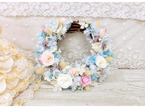 本物あじさいで！【あじさいのふわふわリース】ふんわりこんもり紫陽花を贅沢に使ったリースの画像