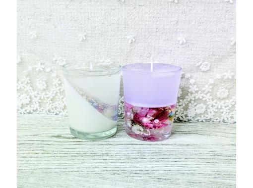 【キャンドル2個セット！あじさい２層＆パステルラインキャンドル】お花とラインが可愛い♪の画像