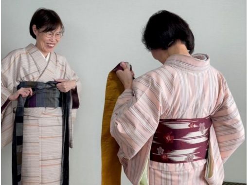 [Fukushima, Fukushima City] Private Kimono Dressing Lesson "Casual Kimono Dressing + Half-width Obi Ribbon-reverse Tying"の画像