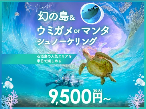 【GoPro無料レンタルあり】ウミガメorマンタと泳ぐ！幻の島上陸シュノーケリング【午前・午後の2便／無料送迎＆写真付き】の画像