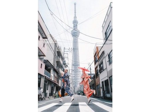 【東京・浅草】浅草観光〜東京スカイツリー　着物を着て撮影・人力車お散歩！家族(お子様可)、カップル、友人、おひとり様大歓迎！の画像