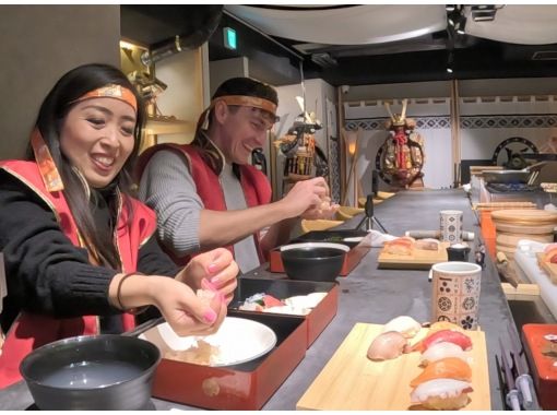 [Tokyo, Asakusa] Experience making sushi while feeling like you've traveled back in time to the Sengoku period! Entertainment Restaurant/Shogun Course (Japanese Sake Tasting Course)の画像