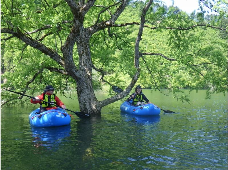 【東北・山形県】鶴岡市　期間限定・秘境・荒沢湖・清らかな湖の水没林を漕ぐパックラフト（カヌー・カヤック）ツアー・写真データ無料！の紹介画像