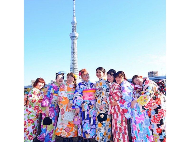 【東京・浅草】着物レンタル 贅沢プラン〜レンタル一式(サイズS～8Lまで)+着付け+ヘアセット+髪飾り込み（浅草駅徒歩0分・手ぶらでOK）の紹介画像