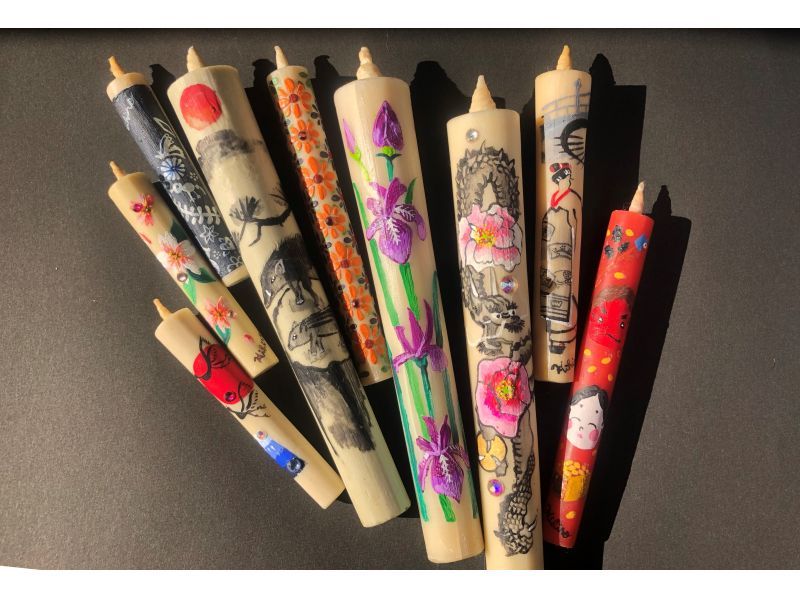 [Aichi/Okazaki City] Traditional craft Japanese candle ``Painting experience'' 10 momme Ikari type 16cm hand-painted picture candle Matsui Honwa candle workshop selected as a summit gift You can also tourの紹介画像