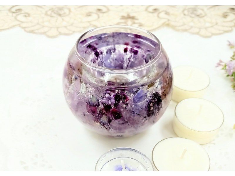 透明ジェルにお花が映える♪【ボタニカルキャンドルホルダー 丸型】リラックスタイムに♪クリスマスやイベントにも！の紹介画像