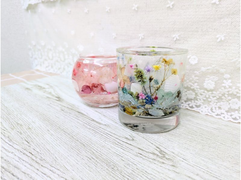 透明ジェルにお花が映える♪【ボタニカルキャンドルホルダー 丸型】リラックスタイムに♪クリスマスやイベントにも！の紹介画像