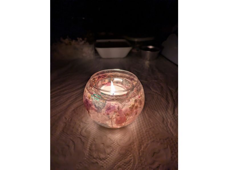 透明ジェルにお花が映える♪【ボタニカルキャンドルホルダー 丸型】リラックスタイムに♪クリスマスやイベントにも！の紹介画像
