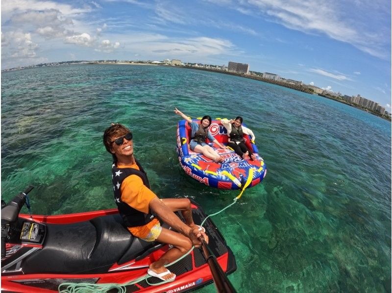 [Okinawa, Naha, Ginowan] Screaming sea play! Jet ski experience with the latest towing tube! Popular marine activity 2-piece set "A plan ♪"の紹介画像