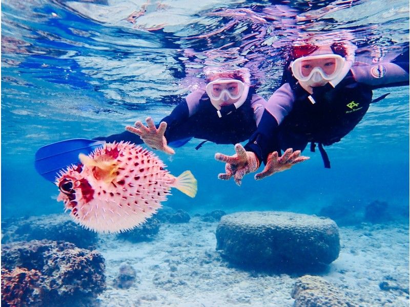 A woman who enjoys snorkeling in the blue cave of Okinawa Co., Ltd. Natural Blue