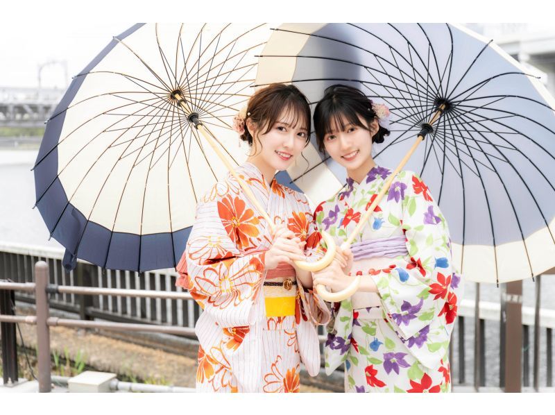 [Yokohama Minato Mirai Yukata Rental] New retro yukata for 2024! Hair styling included! "Full set rental & dressing plan" Free umbrella rental on rainy days!の紹介画像