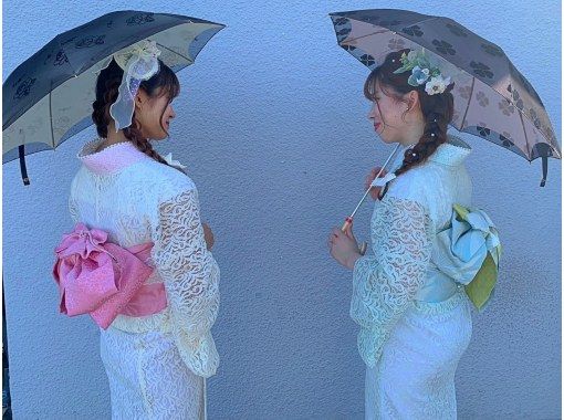 東京 浅草 レース浴衣プラン 大人気 優しく淡い色のレース浴衣 着付け ヘアセット込み安心価格 アクティビティジャパン