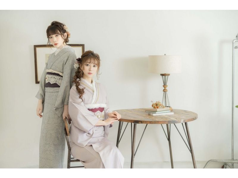 [Kanagawa/Kamakura] ★ Enjoy coordinating your outfit with a popular retro antique kimono ♪ Kimono set, hair styling, and dressing includedの紹介画像