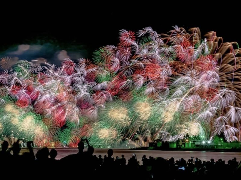在滋賀縣縣琵琶湖舉辦的琵琶湖花火大會上美麗的煙花