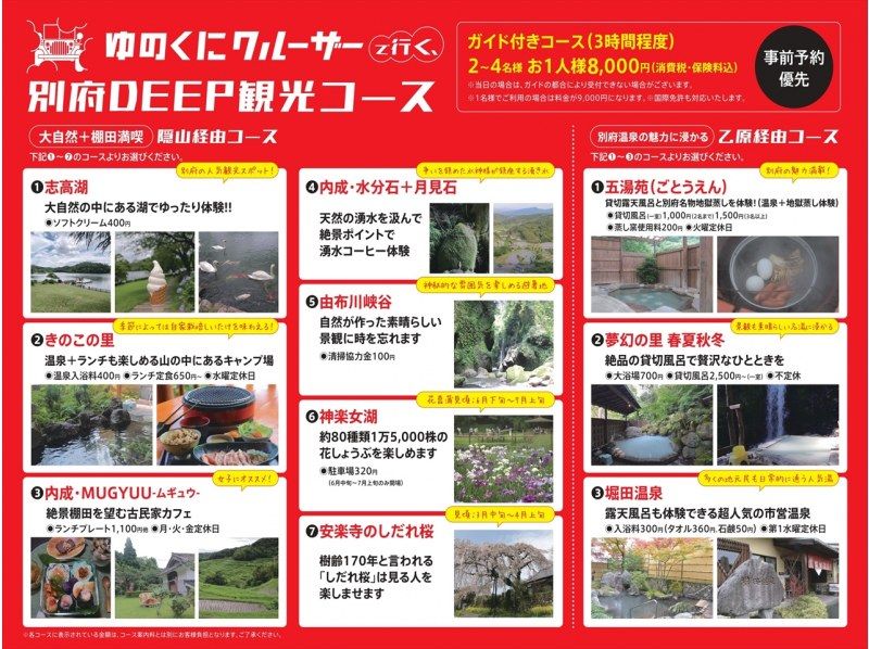 [Oita/Beppu] Beppu DEEP sightseeing course by cruiser in Yunokuni / Dream village Spring, Summer, Autumn, Winterの紹介画像