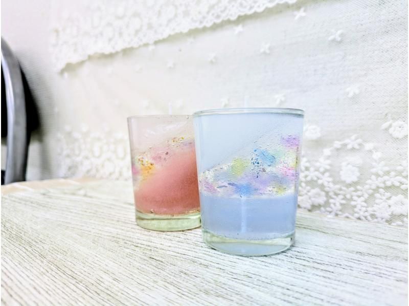 【キャンドル2個セット！あじさい２層＆パステルラインキャンドル】お花とラインが可愛い♪の紹介画像