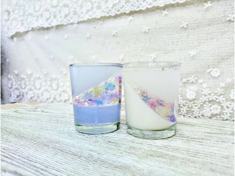 【キャンドル2個セット！あじさい２層＆パステルラインキャンドル】お花とラインが可愛い♪の紹介画像