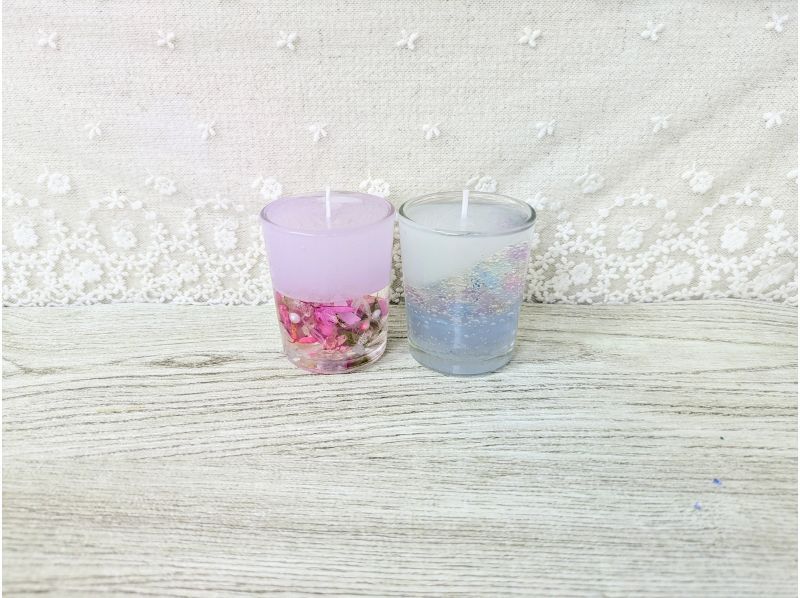 【キャンドル2個セット！あじさい２層＆パステルラインキャンドル】お花とラインが可愛い♪の紹介画像