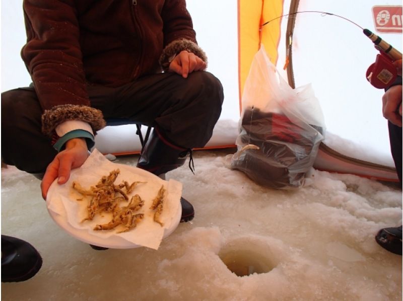 [Hokkaido, Tokachi] Experience smelt fishing near Obihiro! Pick-up from Obihiro Station & tempura included ♪ [PM Tour] [13:00-16:45] Ice Fishingの紹介画像