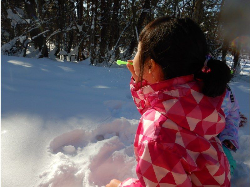 【鳥取・大山】スノーシューで雪遊び＆キッチンストーブでぐりとぐらのパンケーキ作り　寒い冬の森の中でも元気にあったかく遊ぶスノーシュープランの紹介画像