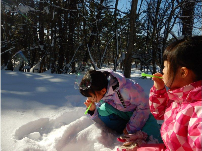 【鳥取・大山】スノーシューで雪遊び＆キッチンストーブでぐりとぐらのパンケーキ作り　寒い冬の森の中でも元気にあったかく遊ぶスノーシュープランの紹介画像