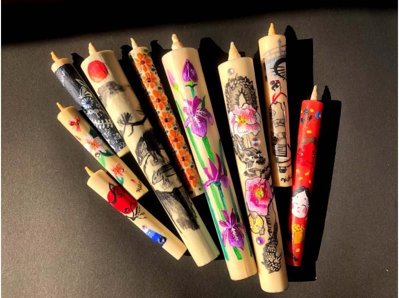 【愛知・岡崎市】　最高級和ろうそく作りと絵付け体験「蝋燭物語（R）」コース選べる鉄燭台付きセット　サミット贈答品選出の老舗 松井本和蝋燭工房の紹介画像