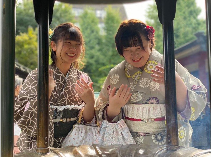 【東京・浅草】着物レンタル 贅沢プラン〜レンタル一式(サイズS～8Lまで)+着付け+ヘアセット+髪飾り込み（浅草駅徒歩0分・手ぶらでOK）の紹介画像