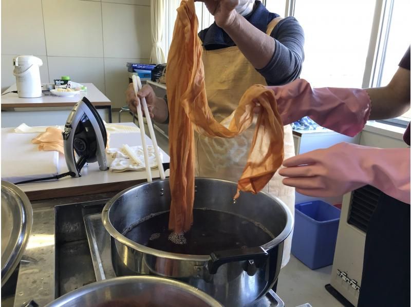 【秋田県・横手市】増田特産りんごの枝葉を使ったりんご染めでシルクのストールの染め物体験の紹介画像