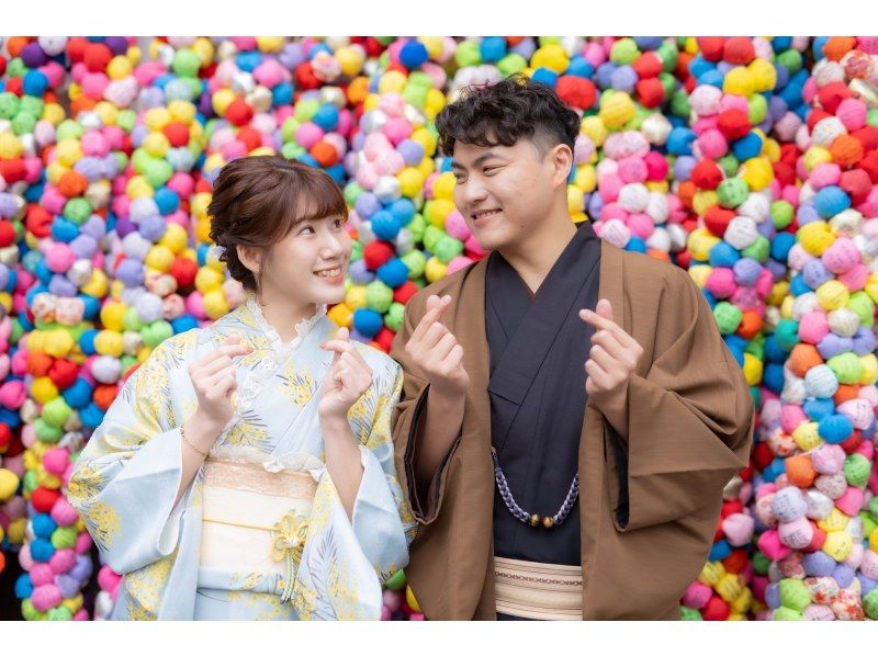 [Kyoto, Gojo] One-day Kyoto sightseeing in kimono or yukata, winter sightseeing, cherry blossom viewing "Mini Higashiyama location photo shoot in couple kimono" Recommended for couplesの紹介画像