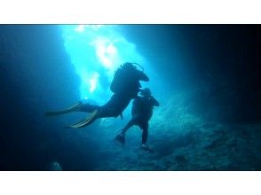 It is a photograph from the bottom of the blue cave.