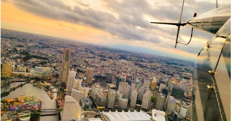 Helicopter flight over Yokohama city