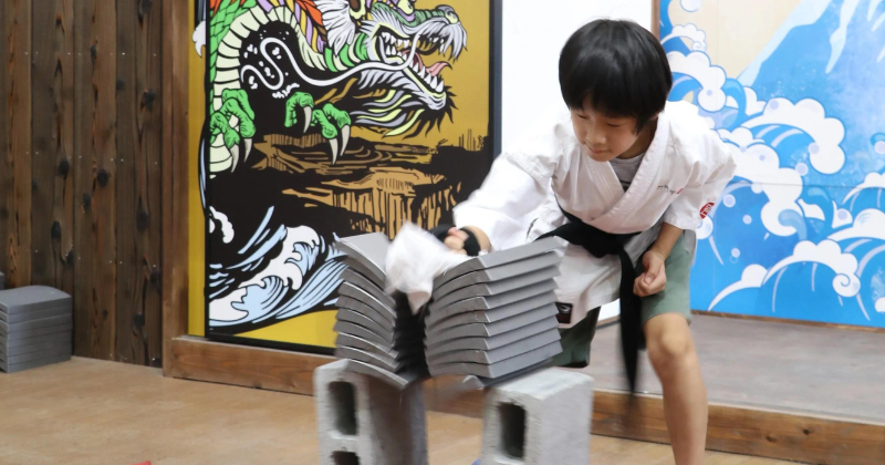 Karate tile breaking fun experience for children