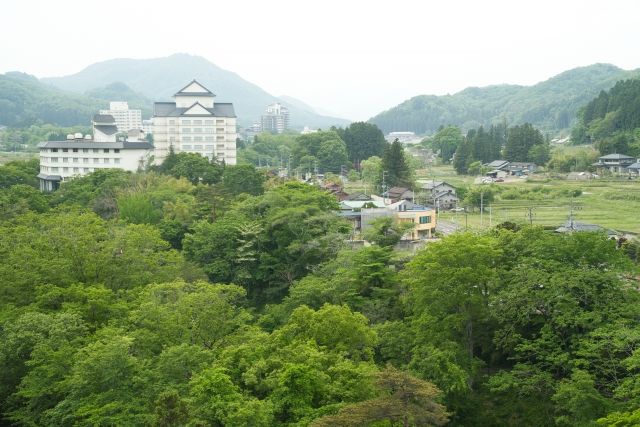 Panoramic view of Akiu Onsen in Sendai City, Miyagi Prefecture