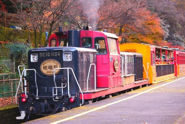秋の嵐山　トロッコ列車