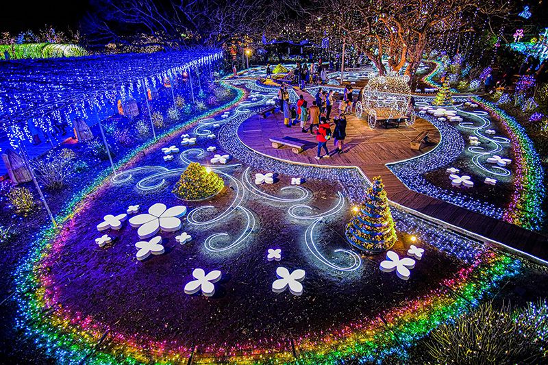 あしかがフラワーパーク　イルミネーション　光の花の庭　Flower　Fantasy　2023-2024　見どころ　テーマ　フラワーパークのクリスマス　クリスマスファンタジー　サンタクロース　日本三大イルミネーション　イルミネーションアワード　第1位