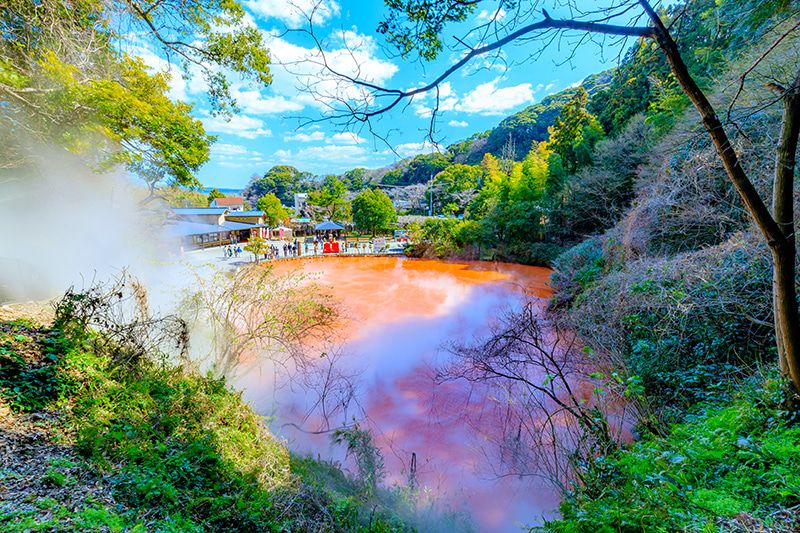 벳푸 온천 관광 여자 여행 커플 추천 벳푸 지옥 순회 국가 지정 명승 피의 연못 지옥 적갈색의 온천 붉은 열 진흙 연못