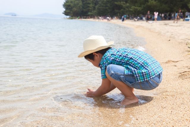 琵琶湖　近江舞子　湖畔で遊ぶ子供