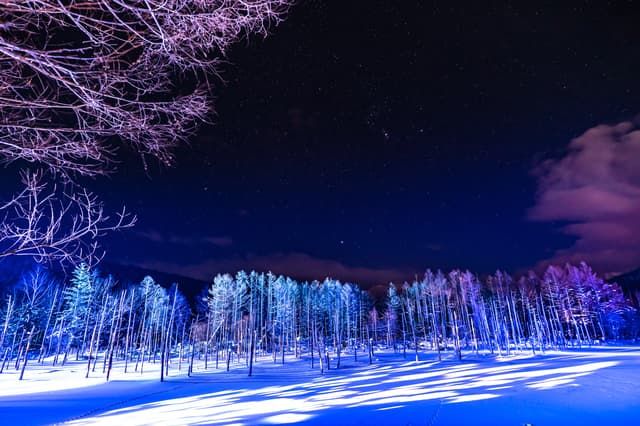 蓝池结冰后的特殊照明